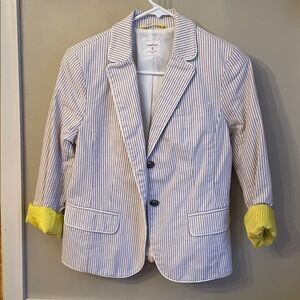 Gap Academy Blazer Jacket Ivory Tan Stripe white & Yellow Lining Petite Size 6